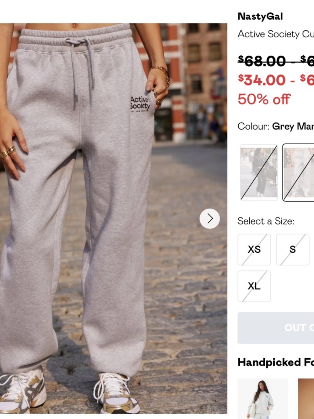 Nasty Gal Active Society Cuffed Joggers in Grey Marl - Size Small - Picture 7 of 7